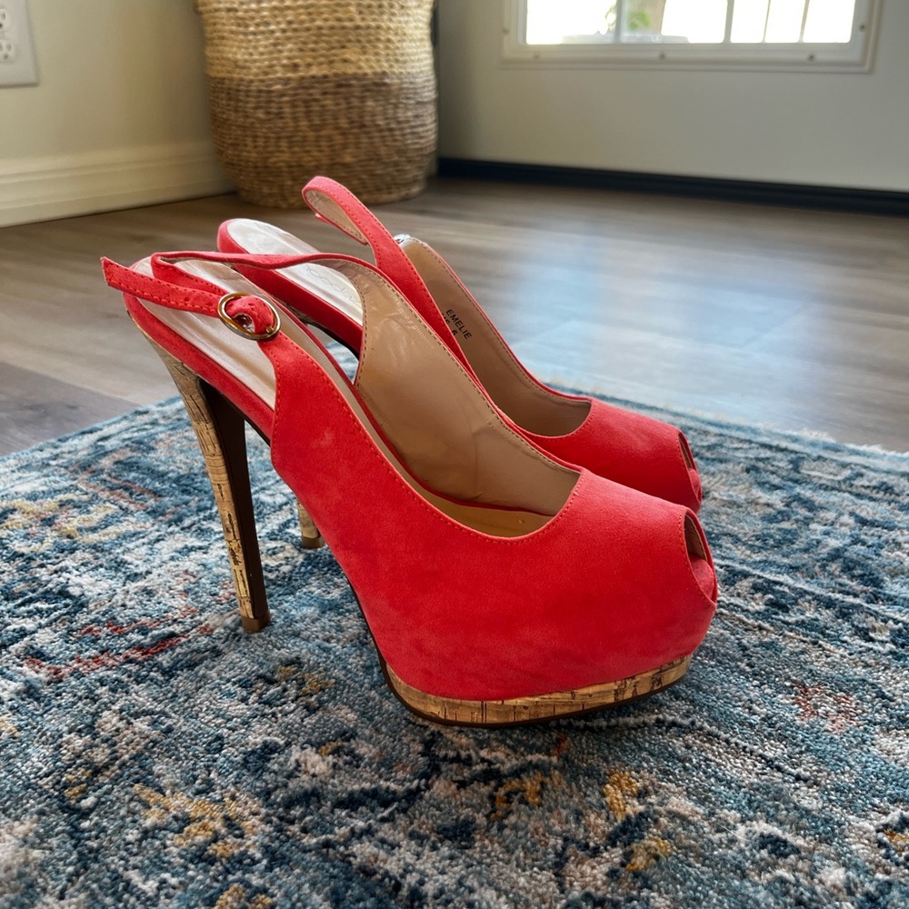 Women's Red Peep-Toe Slingback Heels